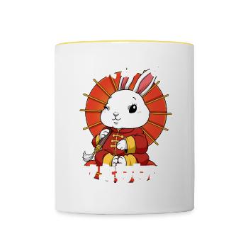 Année du Lapin Nouvel An lunaire chinois - Mug contrasté - blanc/jaune - Devant