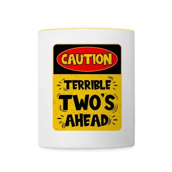 Caution: Terrible two on the way - Contrasting Mug - white/yellow - Front