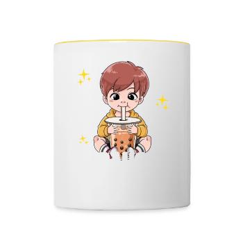 Bubble Tea Junge Boba Tea Bobaholic - Tasse zweifarbig - Weiß/Gelb - Vorne