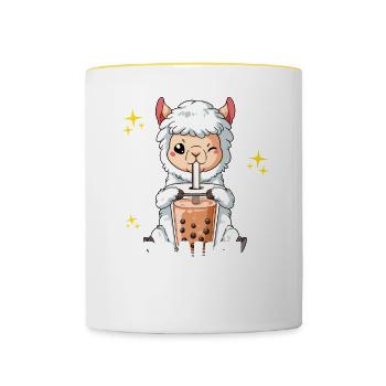 Bubble Tea Lama Boba Tea Bobaholic - Tasse zweifarbig - Weiß/Gelb - Vorne