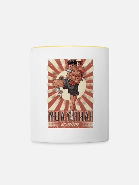 Muay Thai - Tasse zweifarbig - Weiß/Gelb