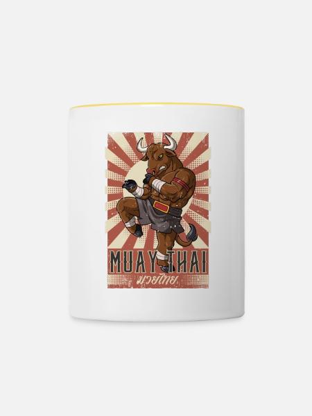 Muay Thai - Tasse zweifarbig - Weiß/Gelb