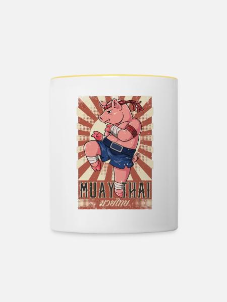 Muay Thai - Tasse zweifarbig - Weiß/Gelb