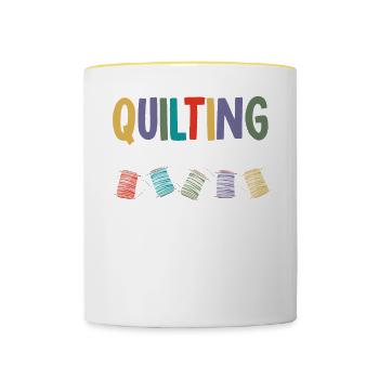 Quilten Geschenk Nähen Stricken Quilter - Tasse zweifarbig - Weiß/Gelb - Vorne
