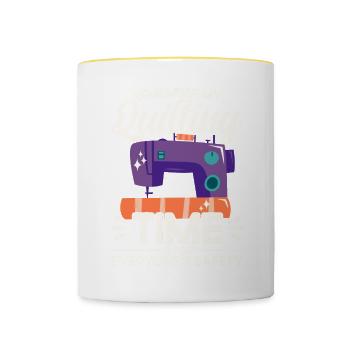 Quilten Geschenk Nähen Stricken Quilter - Tasse zweifarbig - Weiß/Gelb - Vorne