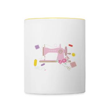 Quilten Geschenk Nähen Stricken Quilter - Tasse zweifarbig - Weiß/Gelb - Vorne