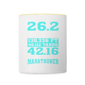 26.2 miles 138,336 ft 46,112 yards 42.16 km 2 - Contrasting Mug - white/yellow - Front