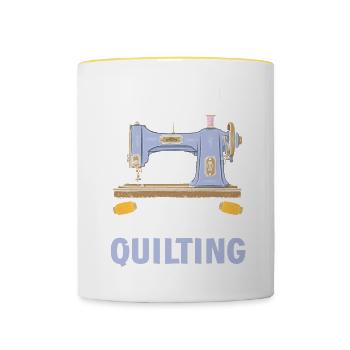 Quilten Geschenk Nähen Stricken Quilter - Tasse zweifarbig - Weiß/Gelb - Vorne