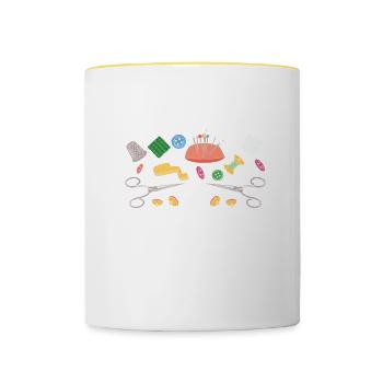 Quilten Geschenk Nähen Stricken Quilter - Tasse zweifarbig - Weiß/Gelb - Vorne
