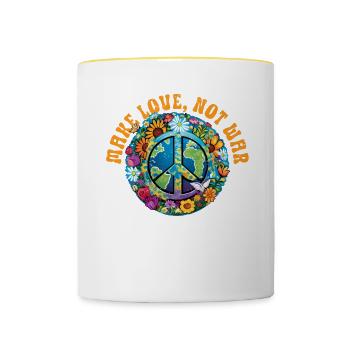 Hippie Peace Zeichen Frieden Blumen Blumenkind - Tasse zweifarbig - Weiß/Gelb - Vorne