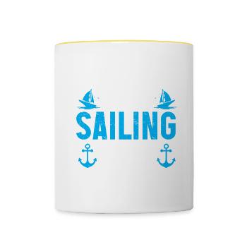 Voilier Cadeau Voilier Capitaine de navigation - Mug contrasté - blanc/jaune - Devant