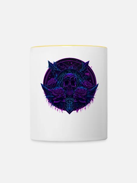 neon Rosen Schädel Vaporwave - Tasse zweifarbig - Weiß/Gelb