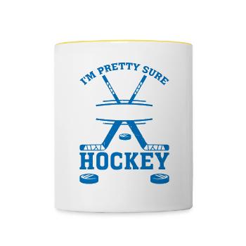 Je suis presque sûr que ma pierre de naissance est une rondelle de hockey - Mug contrasté - blanc/jaune - Devant