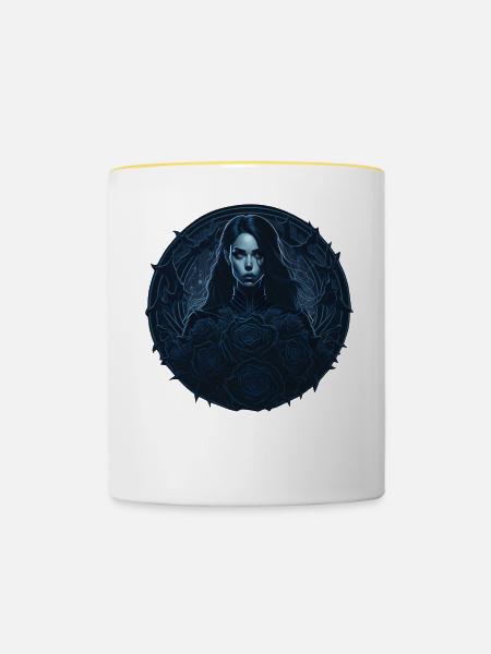 Gothic Girl mit Rosen - Tasse zweifarbig - Weiß/Gelb