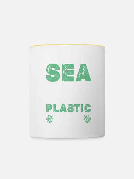 plastik save the ocean - Tasse zweifarbig - Weiß/Gelb