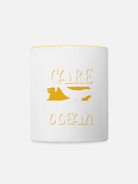 save the ocean spruch - Tasse zweifarbig - Weiß/Gelb