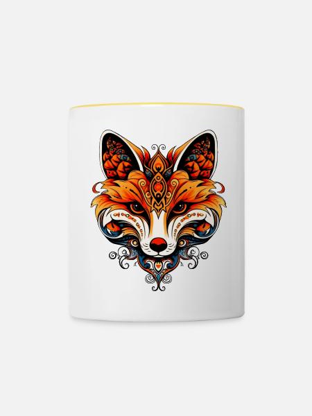 Schönheit des Fuchses ornamental - Tasse zweifarbig - Weiß/Gelb