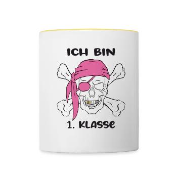 Ich Bin 1 Klasse Einschulung Schulanfang - Tasse zweifarbig - Weiß/Gelb - Vorne