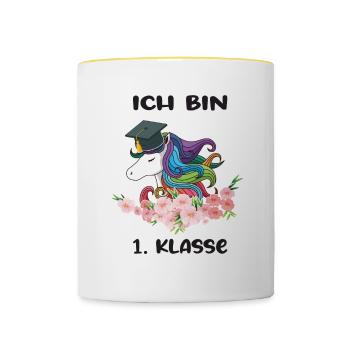 Ich Bin 1 Klasse Einschulung Schulanfang - Tasse zweifarbig - Weiß/Gelb - Vorne