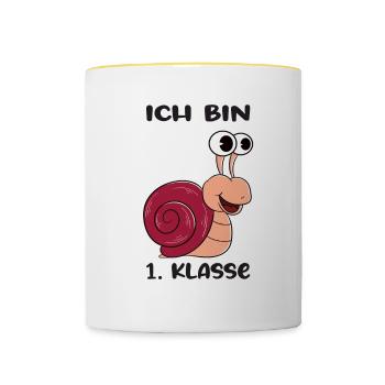 Ich Bin 1 Klasse Einschulung Schulanfang - Tasse zweifarbig - Weiß/Gelb - Vorne