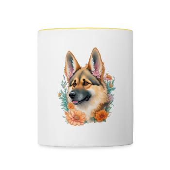 Deutscher Schäferhund Niedliches Blumen Mädchen - Tasse zweifarbig - Weiß/Gelb - Vorne