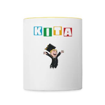 Kindergarten Abgänger Schulanfang Einschulung - Tasse zweifarbig - Weiß/Gelb - Vorne