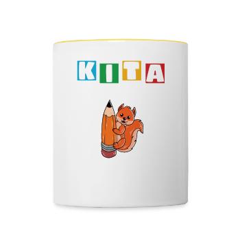 Kindergarten Abgänger Schulanfang Einschulung - Tasse zweifarbig - Weiß/Gelb - Vorne