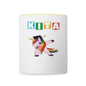 Kindergarten Abgänger Schulanfang Einschulung - Tasse zweifarbig - Weiß/Gelb - Vorne