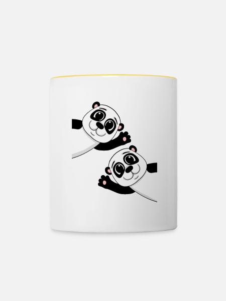 Niedliche Pandas - Tasse zweifarbig - Weiß/Gelb