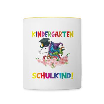Tschüss Kindergarten Ich Bin Jetzt Ein Schulkind! - Tasse zweifarbig - Weiß/Gelb - Vorne