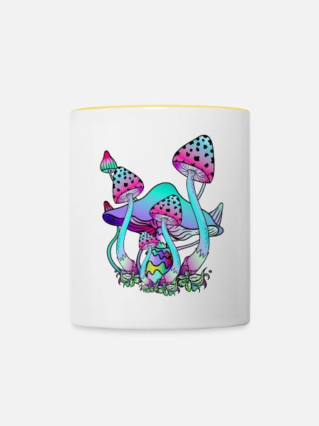 Zauberpilze psychedelische Pilzkunst - Tasse zweifarbig - Weiß/Gelb