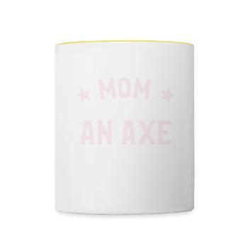 Never Underestimate A Mom With An Axe Hatchet - Contrasting Mug - white/yellow - Front