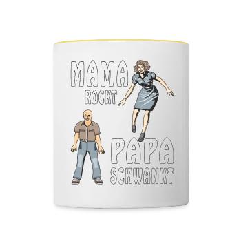 MAMA ROCKT PAPA SCHWANKT - Tasse zweifarbig - Weiß/Gelb - Vorne