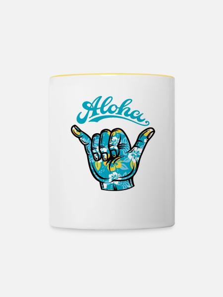 4 Aloha Shaka - Tasse zweifarbig - Weiß/Gelb