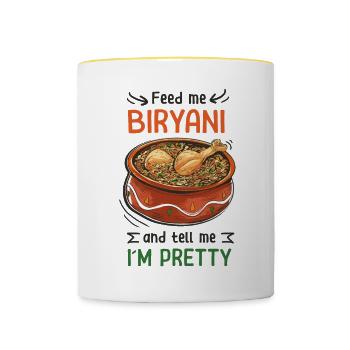Indian food foodies, biryani, lovers, - Contrasting Mug - white/yellow - Front