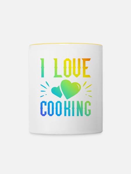 Ich liebe Kochen - Tasse zweifarbig - Weiß/Gelb