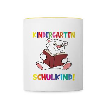 Tschüss Kindergarten Ich Bin Jetzt Ein Schulkind! - Tasse zweifarbig - Weiß/Gelb - Vorne