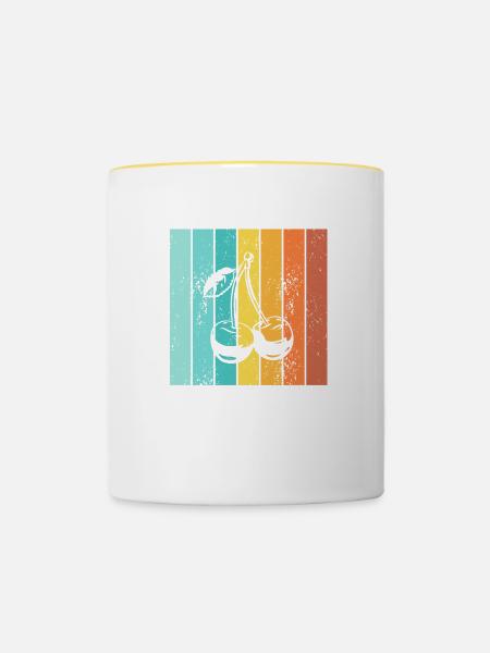 Kirsche Retro Frucht Obst - Tasse zweifarbig - Weiß/Gelb
