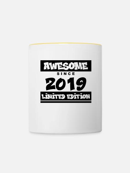 2019 - Jahrgang 2019 - Fantastisch seit 2019 - Tasse zweifarbig - Weiß/Gelb