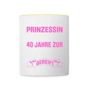 Als Prinzessin Geboren 40 Jahre Zur Königin Gereif - Tasse zweifarbig - Weiß/Gelb - Vorne