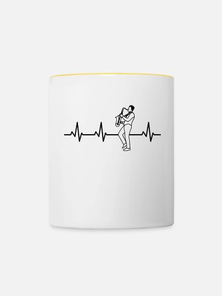 Saxophonist Herzschlag - Tasse zweifarbig - Weiß/Gelb