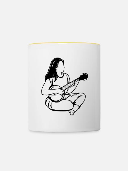 Weiblicher Banjospieler - Tasse zweifarbig - Weiß/Gelb