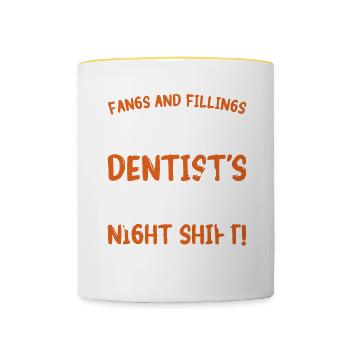 Fangs And Fillings Dentist's Spooky Night Shift - Contrasting Mug - white/yellow - Front