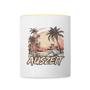 Auszeit Urlaub Hängematte Strand - Tasse zweifarbig - Weiß/Gelb - Vorne