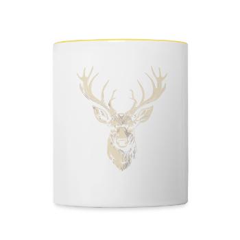 Cerf Chasseur de bois de cerf Motif de randonnée - Mug contrasté - blanc/jaune - Devant