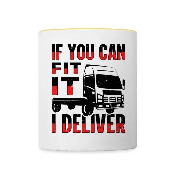 Camion Machine à plateau Véhicule cargo - Mug contrasté - blanc/jaune - Devant