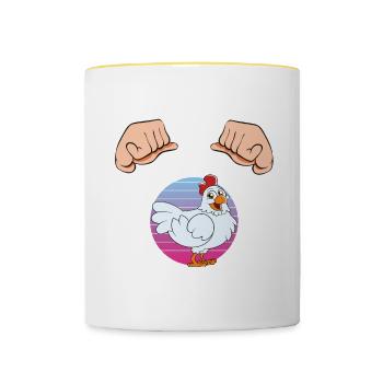 Lustiger Hühner Spruch Huhn - Tasse zweifarbig - Weiß/Gelb - Vorne