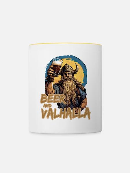 Beer And Valhalla Wikinger - Tasse zweifarbig - Weiß/Gelb