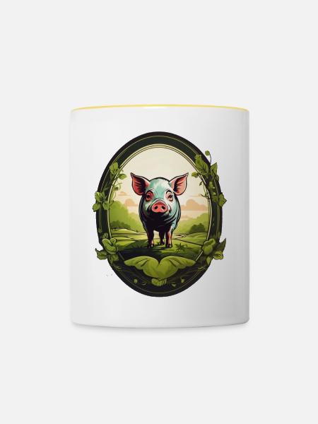 Glücksschwein - Tasse zweifarbig - Weiß/Gelb