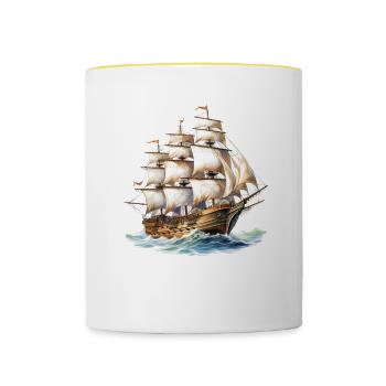 Segeln Segelschiff Segelboot für einen Segler, - Tasse zweifarbig - Weiß/Gelb - Vorne